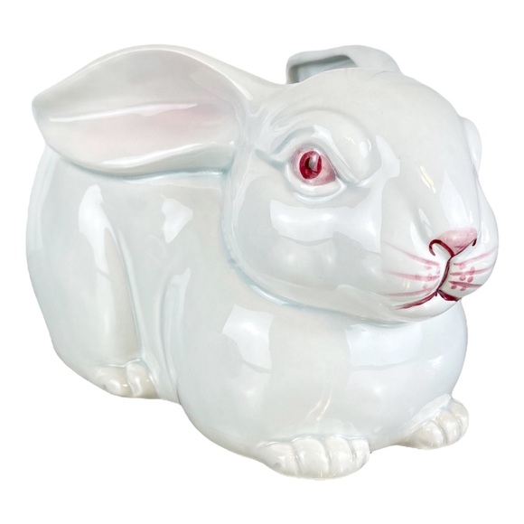 FITZ & FLOYD ☆ Vintage 1983 Ceramic White Rabbit Planter ☆ Hand Painted - Picture 1 of 10